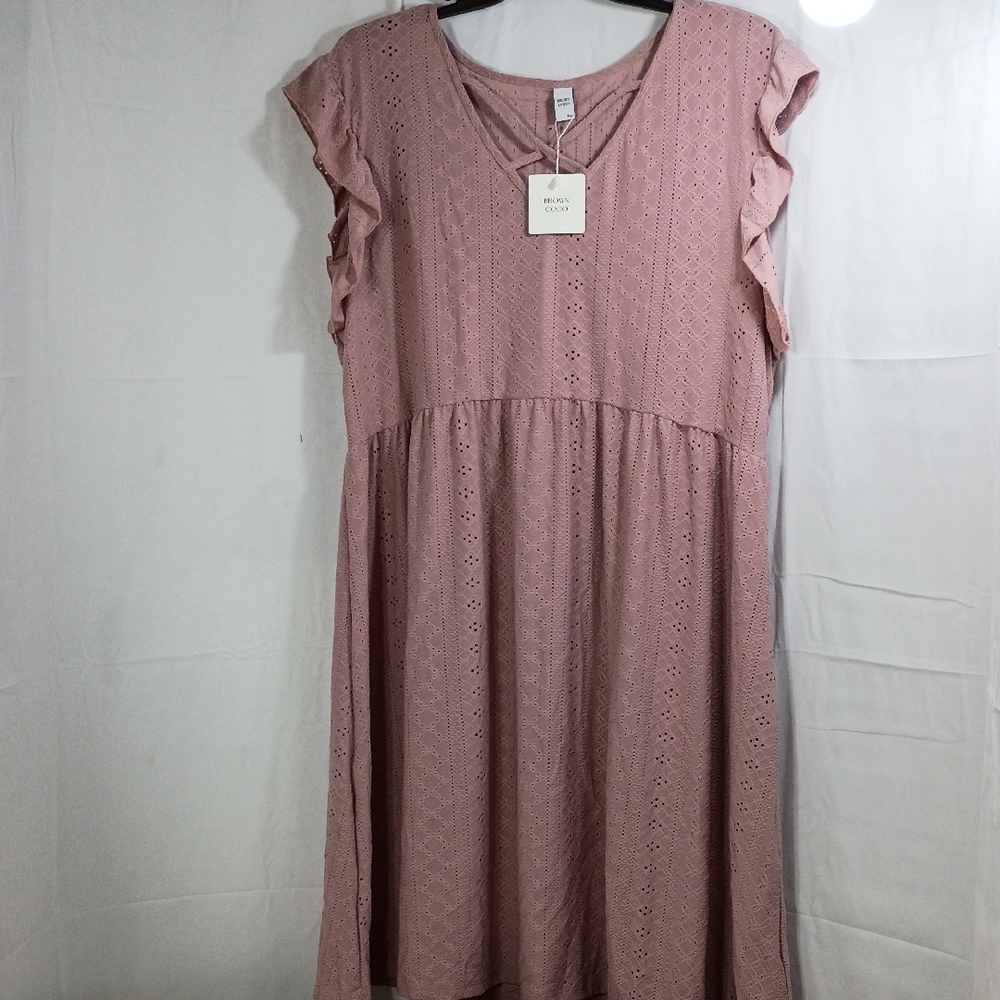 BROWN COCO,  Chic Mauve Eyelet Midi Dress